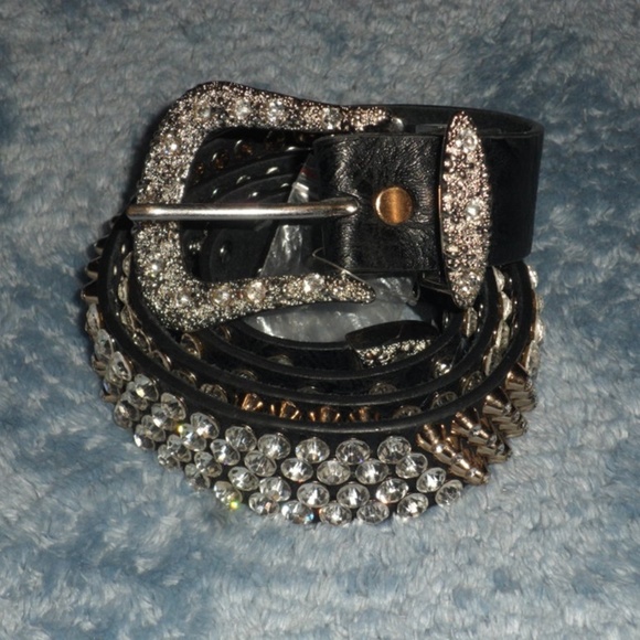 Black Leather Silver/Gold Bling Western Belt main image 8